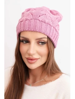 Dámská zimní čepice z vlny s krajkovým vzorem model 21817803 tmavě růžová - K-Fashion