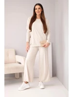Dámský viskózový komplet s volnou blůzou a kalhotami béžový