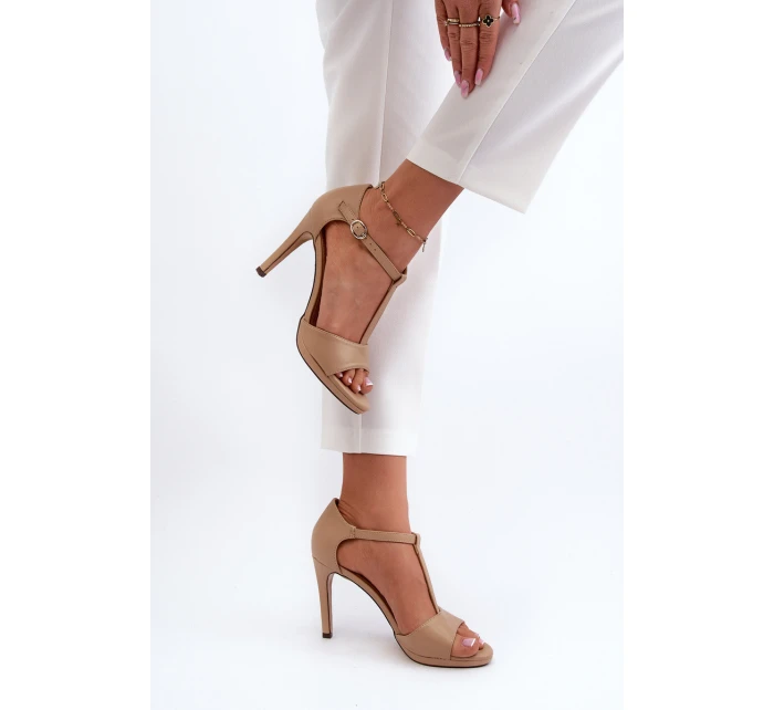 Dámské sandály na podpatku z ekokože béžové obdaria Dámské sandály na podpatku z ekokože béžové obdaria