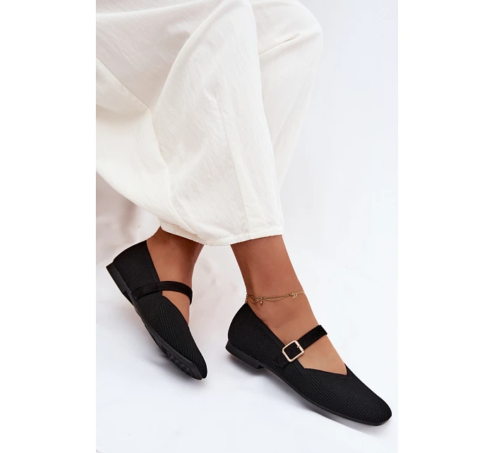 Baletky z pruhovaného materiálu s páskem a sponou Černé Calvra