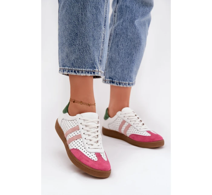 Dámské kožené tenisky ažurové Zazoo – bílo/růžové Dámské kožené tenisky ažurové Zazoo – bílo/růžové