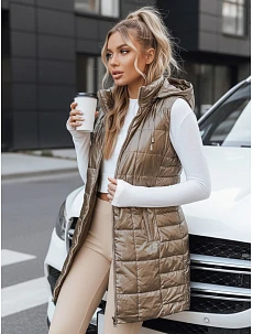 Dámská prošívaná vesta s kapucí TY5258 zlatá - Fashion Street
