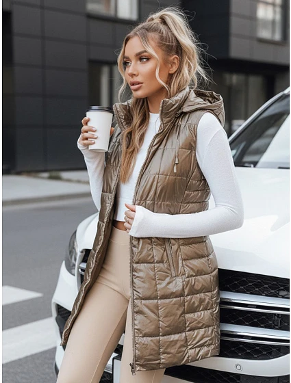 Dámská prošívaná vesta s kapucí TY5258 zlatá - Fashion Street
