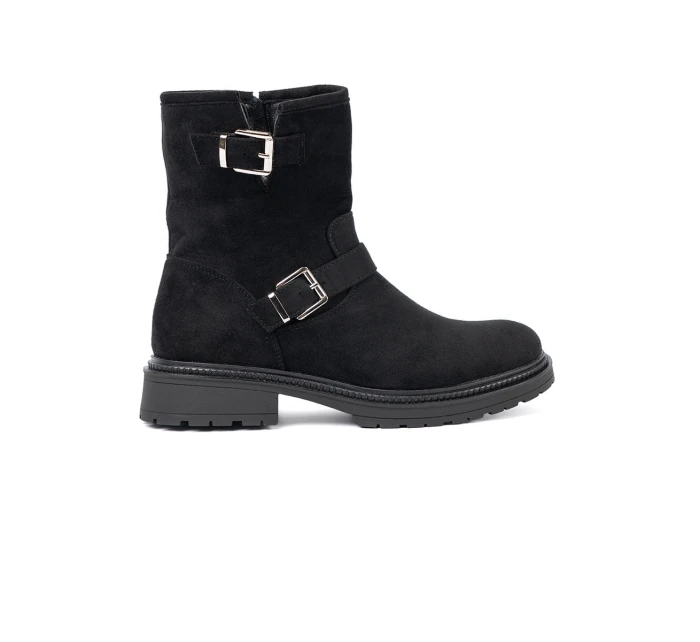 Stylové dámské černé kotníčkové boty na plochém podpatku Stylové dámské černé kotníčkové boty na plochém podpatku