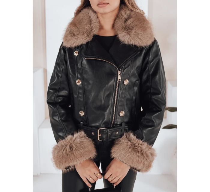 Dámská kožená bunda s kožešinou černá FashionStreet TY5210