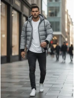 Pánská prošívaná zimní bunda s kapucí šedá FashionStreet TX5093