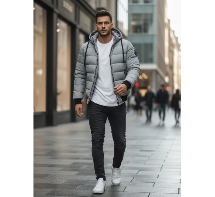 Pánská prošívaná zimní bunda s kapucí šedá FashionStreet TX5093
