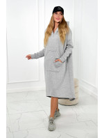 Zateplené šaty s kapucí šedý