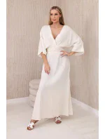 Mušelínové šaty s výšivkou v pase světle béžová