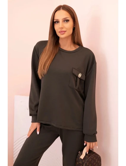 Komplet dámský máslový mikina a kalhoty s gumou khaki Komplet dámský máslový mikina a kalhoty s gumou khaki