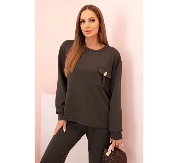 Komplet dámský máslový mikina a kalhoty s gumou khaki Komplet dámský máslový mikina a kalhoty s gumou khaki