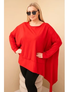 Dámská tunika Plus Size z bavlny s asymetrickým spodním lemem červená