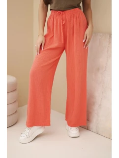 Kalhoty mušelínové s širokým nohavicí malinové