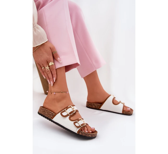 Dámské Plátěné Pantofle Na Korkové Platformě S Přezkami Bílé Osoffe Dámské Plátěné Pantofle Na Korkové Platformě S Přezkami Bílé Osoffe