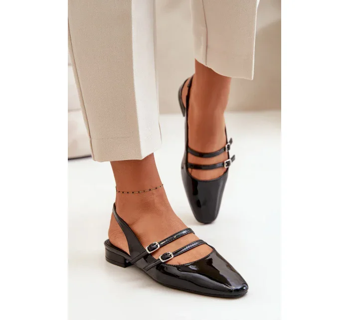 Lakované Baleríny S Pásky Na Nízkém Podpatku Černé model 20505404 - Kesi