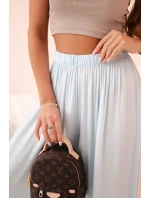 Široké dámské kalhoty s elastickým pasem modrý