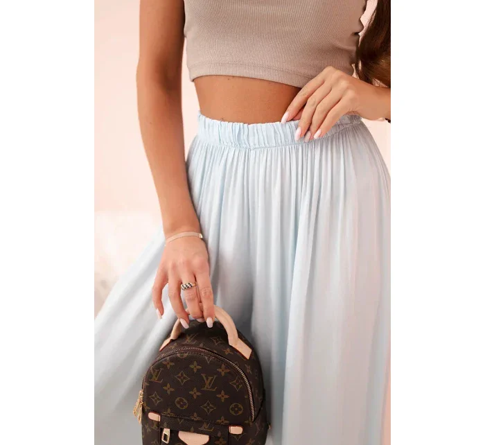 Široké dámské kalhoty s elastickým pasem modrý