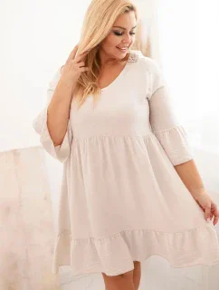 Dámské viskózové šaty Plus Size s ažurovou ozdobou béžová
