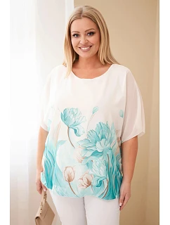 Dámská halenka Plus Size s květinovým potiskem a volným rukávem mentolová