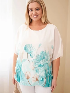 Dámská halenka Plus Size s květinovým potiskem a volným rukávem mentolová