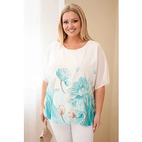 Dámská halenka Plus Size s květinovým potiskem a volným rukávem mentolová Dámská halenka Plus Size s květinovým potiskem a volným rukávem mentolová