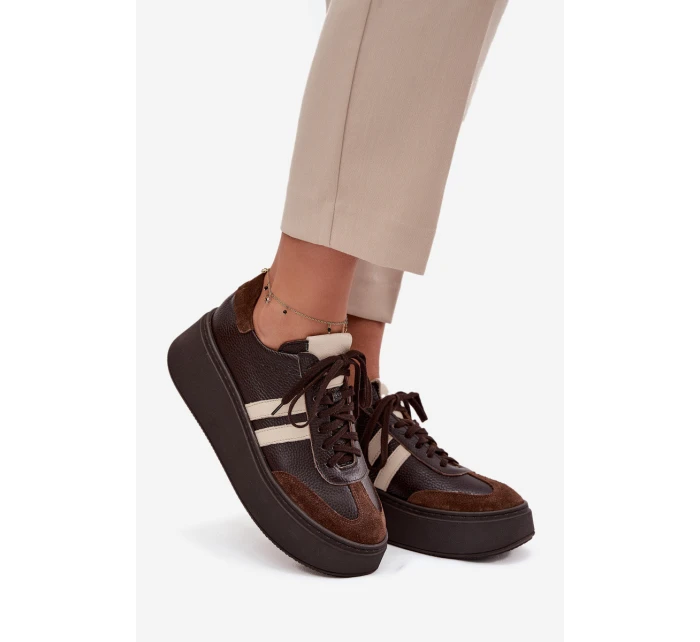 Kožené dámské tenisky na platformě Zazoo 3775 čokoládové