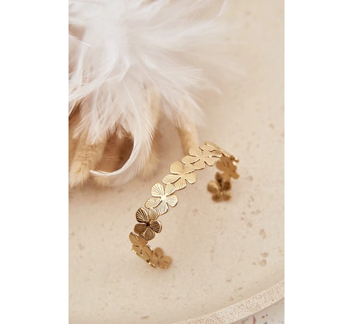 Dámský náramek ze nerezové oceli s květinami zlatá