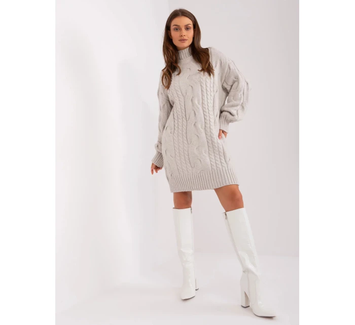 Dámské svetrové šaty světle béžové model 20774219 - FPrice Dámské svetrové šaty světle béžové model 20774219 - FPrice