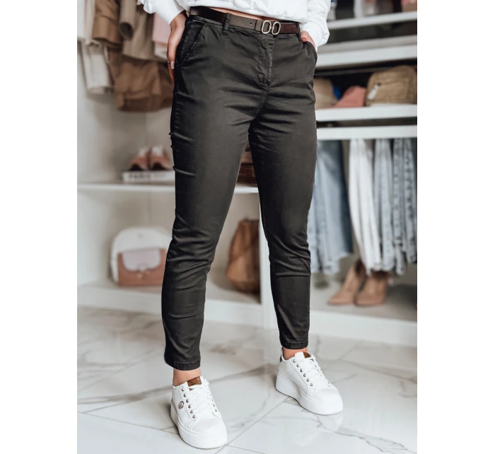 Dámské kalhoty slim fit s páskem LINESKA khaki FashionStreet UY2576