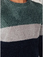 Pánský svetr s kulatým výstřihem zelený a tmavě modrý FashionStreet WX2319