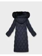 DŁUGA DAMSKA KURTKA ZIMOWA Z KAPTUREM GRANATOWA (7688)