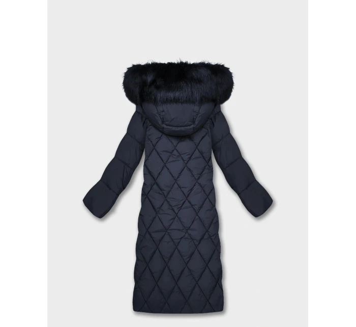 DŁUGA DAMSKA KURTKA ZIMOWA Z KAPTUREM GRANATOWA (7688)