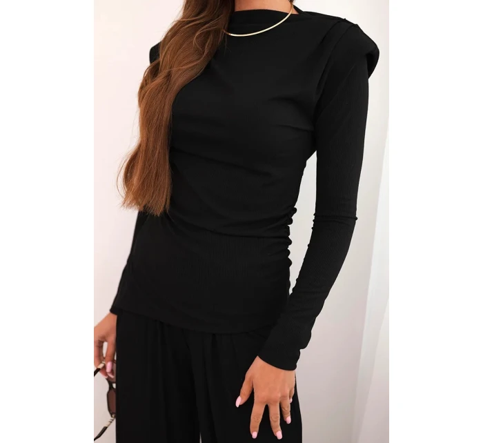 Dámský bavlněný komplet s blůzou a širokými kalhotami černý Dámský bavlněný komplet s blůzou a širokými kalhotami černý