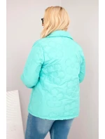 Dámská bunda Plus Size prošívaná s květinami s límcem a kapsami mátová