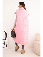 Dámská dlouhá prošívaná vesta s kapsami a stojáčkem světle růžová