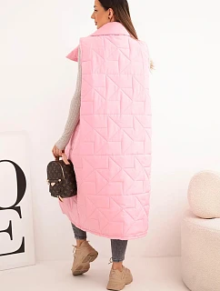 Dámská dlouhá prošívaná vesta s kapsami a stojáčkem světle růžová