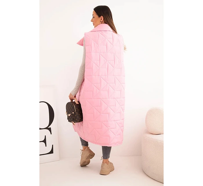 Dámská dlouhá prošívaná vesta s kapsami a stojáčkem světle růžová