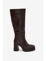 Dámské Kozačky Kolena Na Zip Podpatky Hnědé model 21704914 - Boto