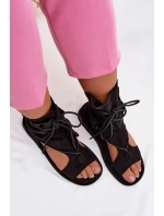 Dámské Sandály Eko Semišové S Vysokým Nártem a Zavazováním Černé Ferlisse