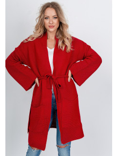Dlouhý dámský svetr s kapsami - červená,
