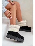 Dámské sněhule Deepanti na platformě s kožíškem a vzorem – černé