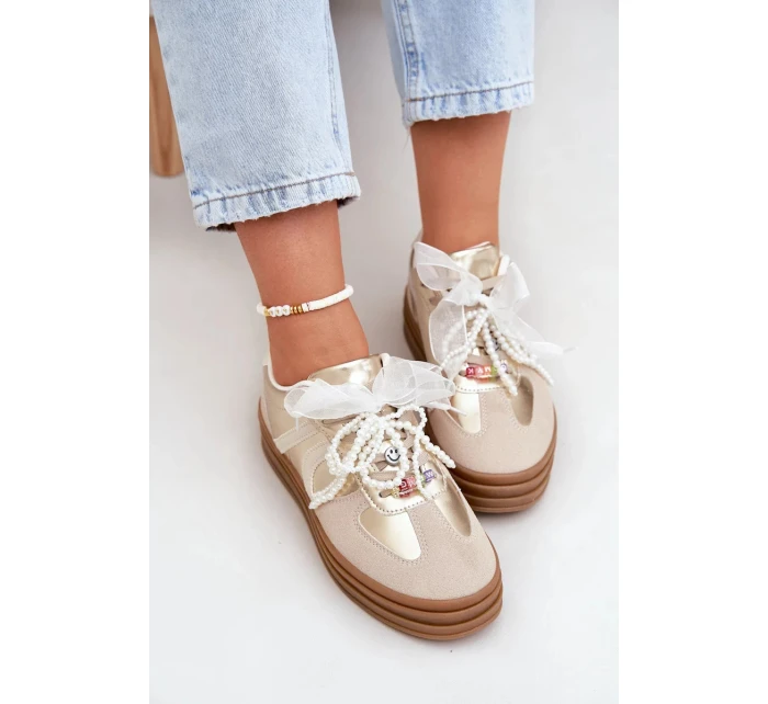 Dámské tenisky na platformě s ozdobami – béžovo-zlaté Vinness Dámské tenisky na platformě s ozdobami – béžovo-zlaté Vinness