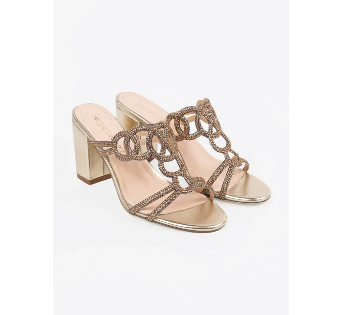 Originální  nazouváky zlaté dámské na širokém podpatku