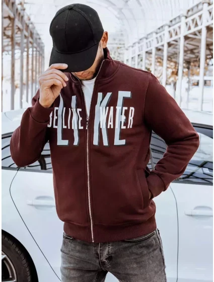 Pánská mikina na zip s potiskem bordó FashionStreet BX5410