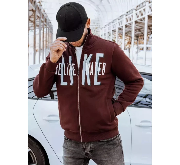 Pánská mikina na zip s potiskem bordó FashionStreet BX5410