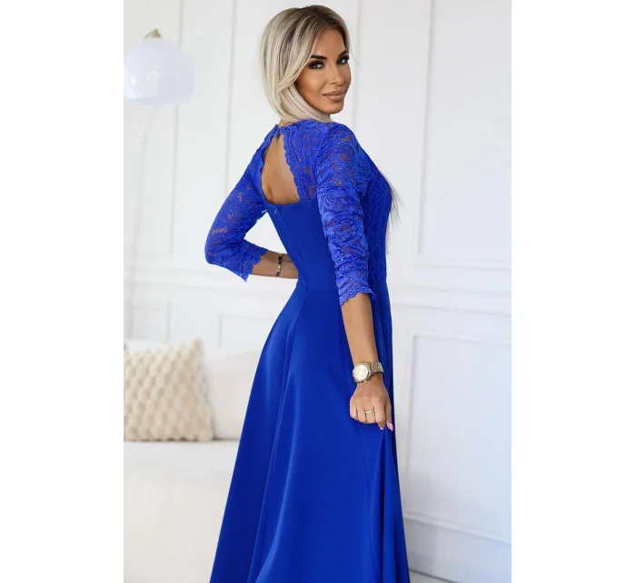 309-12 AMBER elegantní dlouhé krajkové šaty s výstřihem - barva CHABRIEL