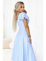 675-1 Midi šaty Blinky s obálkovým výstřihem a brokátovými třpytkami - modré