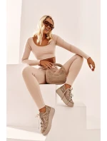 Kožené sportovní boty na platformě model 21657258 Bežové - Maciejka