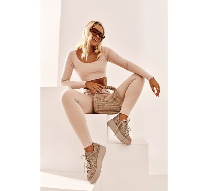 Kožené sportovní boty na platformě model 21657258 Bežové - Maciejka