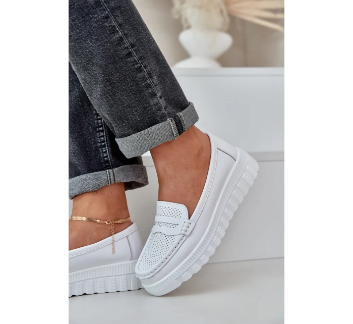 Dámské Kožené Mokasíny Na Platformě A Klínu Bílé model 21685441 - EVENTO